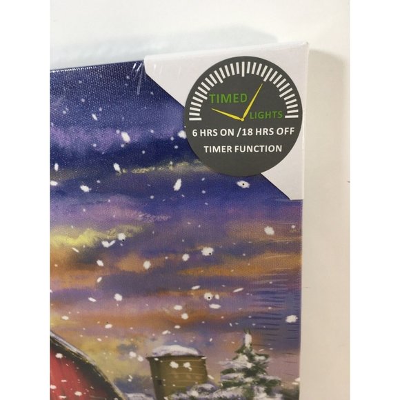 Snowy Barn Fence Cardinal Lighted LED Canvas Picture Art Home Timer 17 x 13.75 - Picture 4 of 4